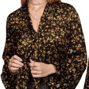 NEW Ramy Brook Billie Top Secretary Bow Sheer Textured Size XS